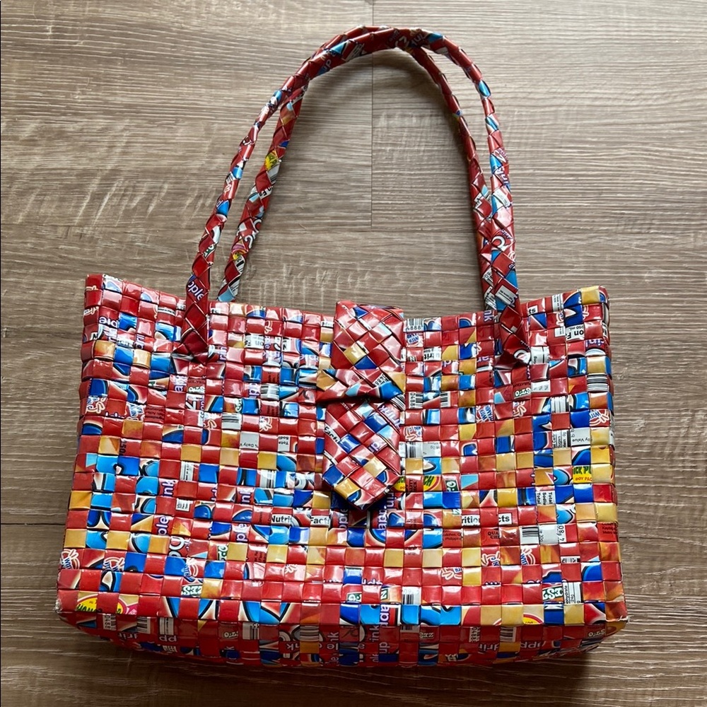 Red and Blue Eco-Friendly Woven Tote